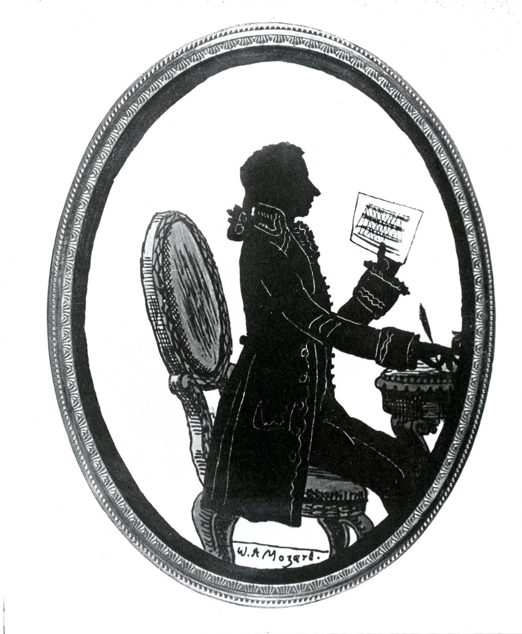 Silhouet van de componist Wolfgang Amadeus Mozart (1756 - 1791). door Unknown artist