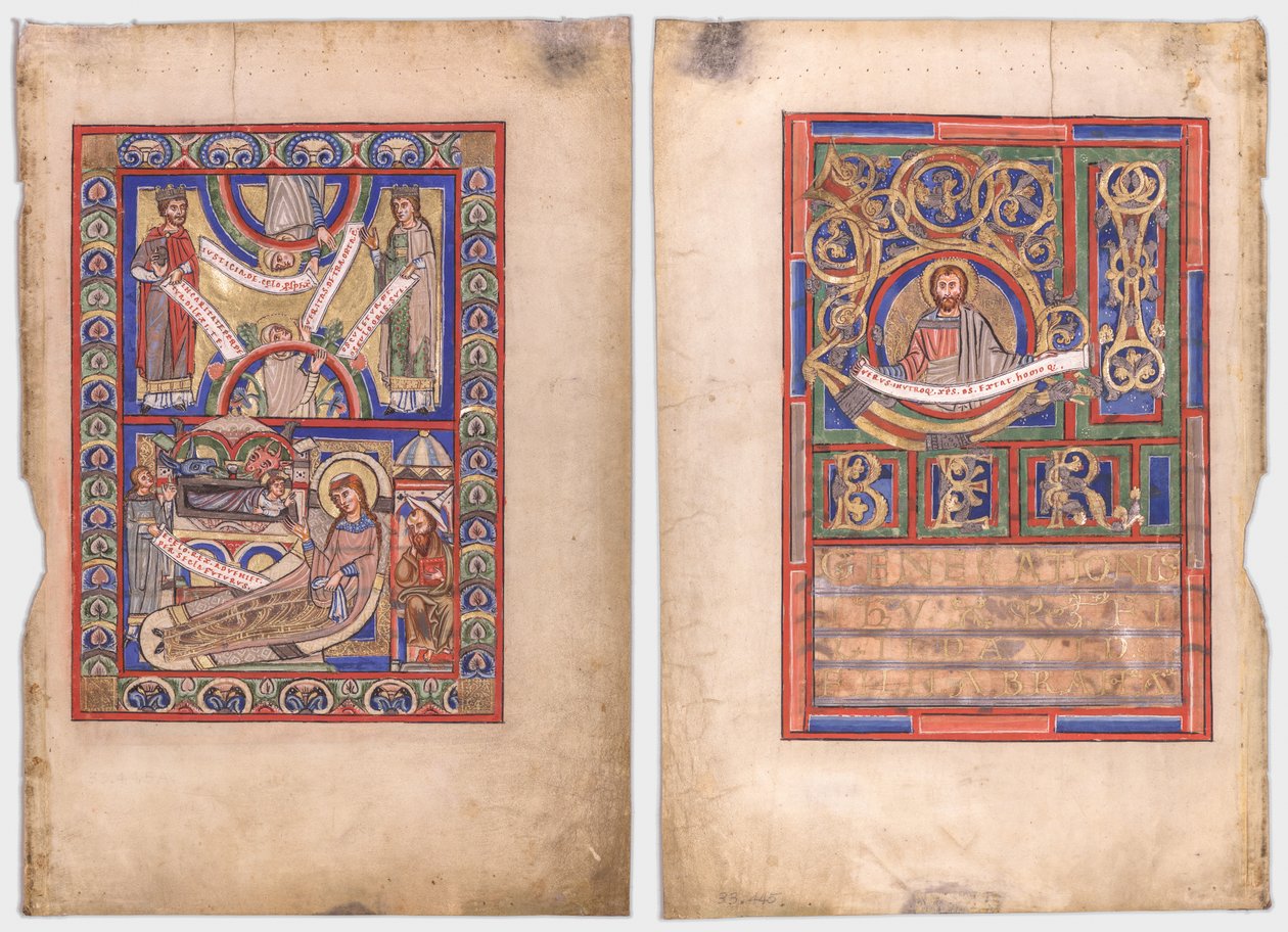 Enkel Blad Uitgesneden uit een Evangelieboek: De Geboorte (recto) en St. Matteüs (verso) door Unknown artist