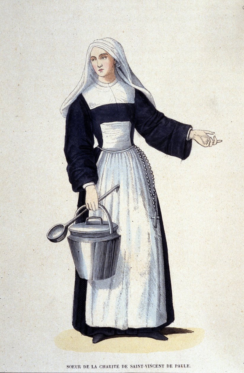 Zuster van de Liefdadigheid van Sint Vincentius a Paulo. Gravure uit een album over religieuze orden, Parijs door Unknown artist