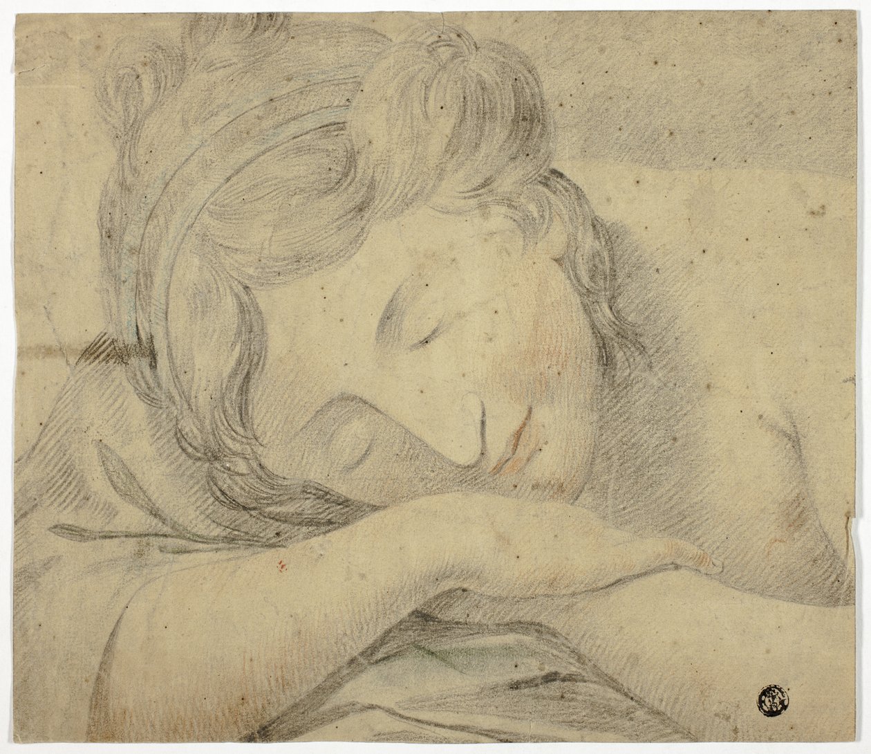Slapende vrouw met hoofd op armen door Unknown artist