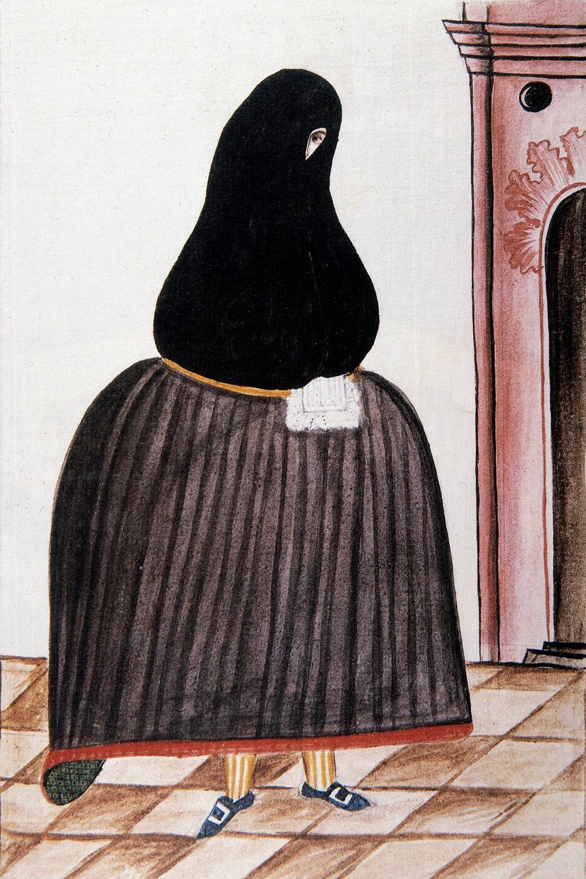 Spaanse vrouw met een sluier over haar gezicht, uit "Trujillo del Peru" of "Códice Martínez Compañón", door Baltazar Martinez Compañón y Bujanda, bisschop van Trujillo (1782-1785) door Unknown artist