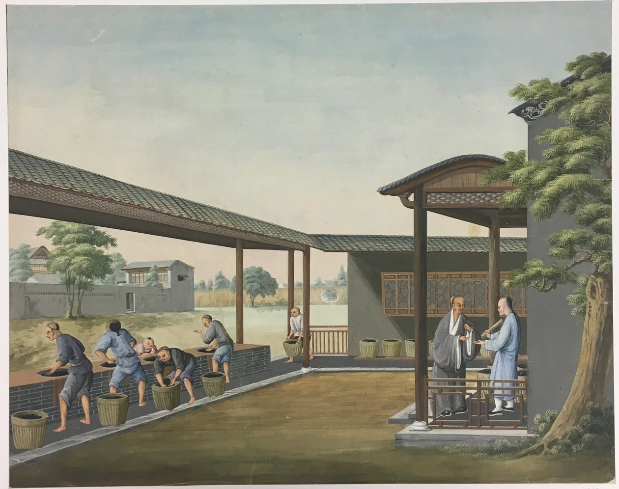 Doek spinnen, theebladeren voorbereiden, zijde voorbereiden door Unknown artist