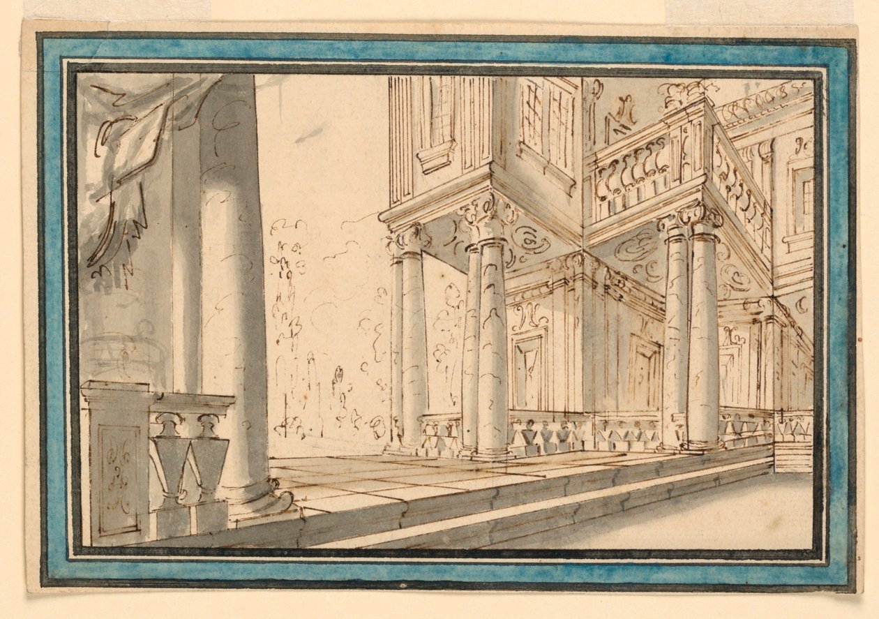 Toneelontwerp: Atrium van een villa door Unknown artist