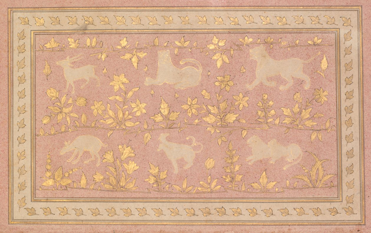 Gesjabloneerde Scènes van Leeuw en Gazelle (verso) door Unknown artist
