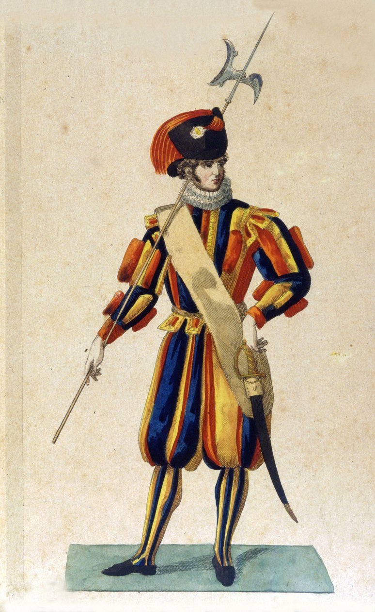 Zwitserse garde van Vaticaanstad in kleine outfit. door Unknown artist