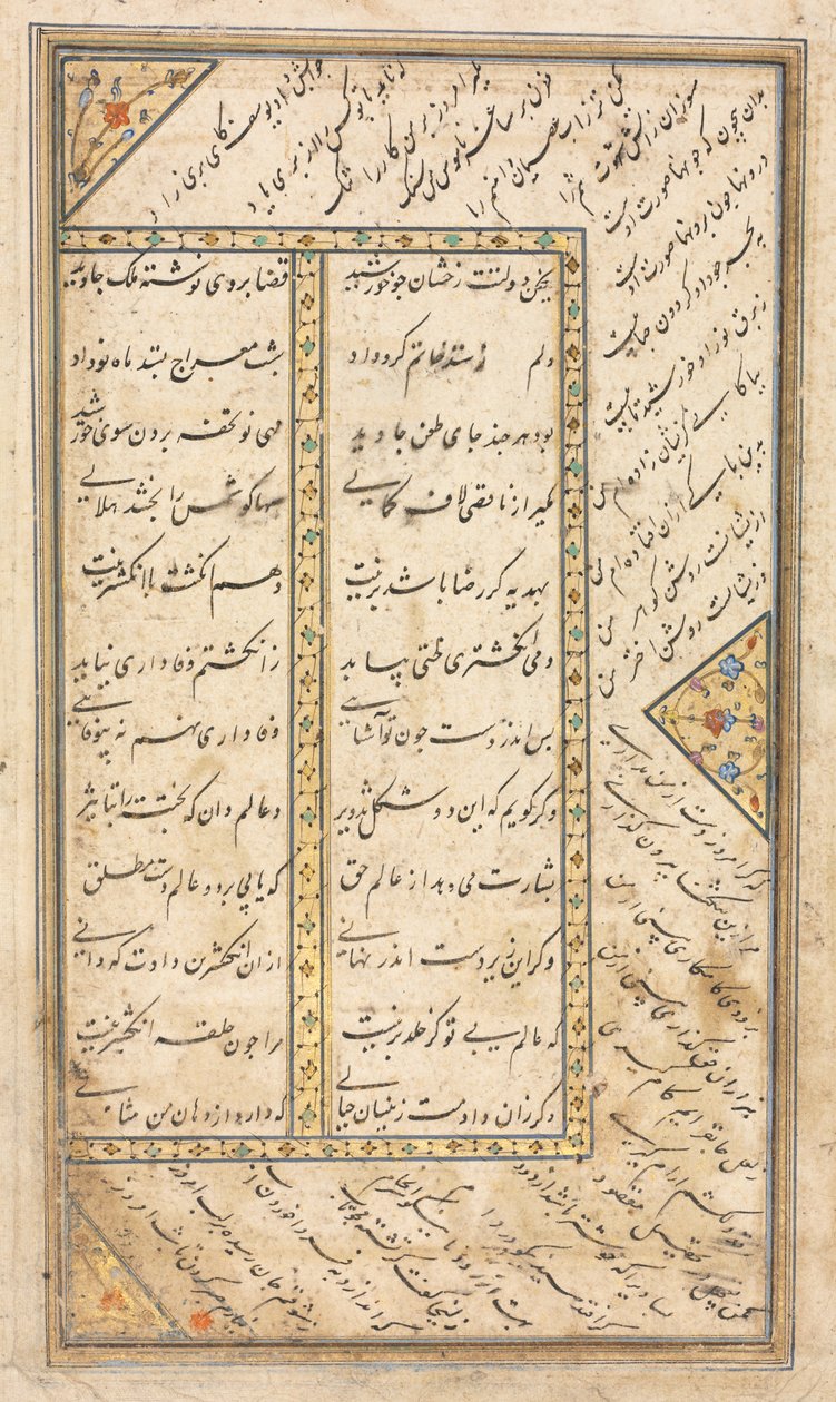 Tekstpagina, Perzische Verzen (verso) in een Anthologie met enkele verzen uit Haft Awrang (Zeven Tronen) van Jami; De Vijfde Troon Yusuf en Zulaykha door Unknown artist