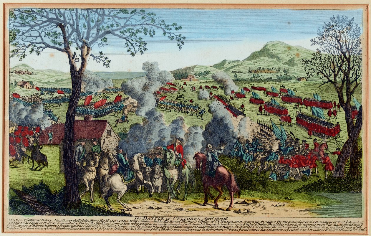 De Slag bij Culloden 16 april 1746 (gravure, gekleurd) door Unknown artist