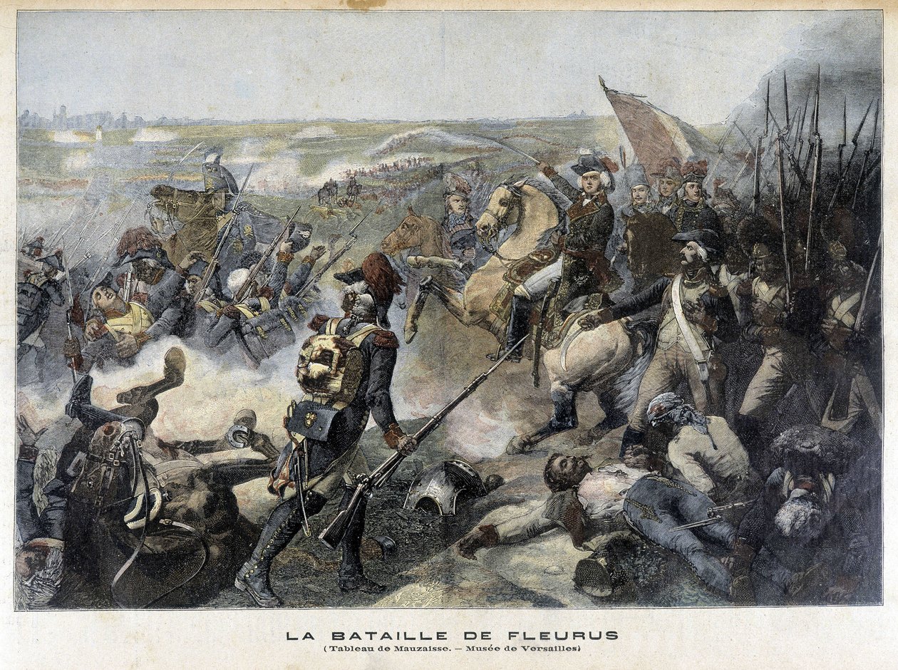 De Slag bij Fleurus (België 1794) volgens het schilderij van Mauzaisse (Musée de Versailles). Illustratie van de "Petit Journal" van 1892. door Unknown artist