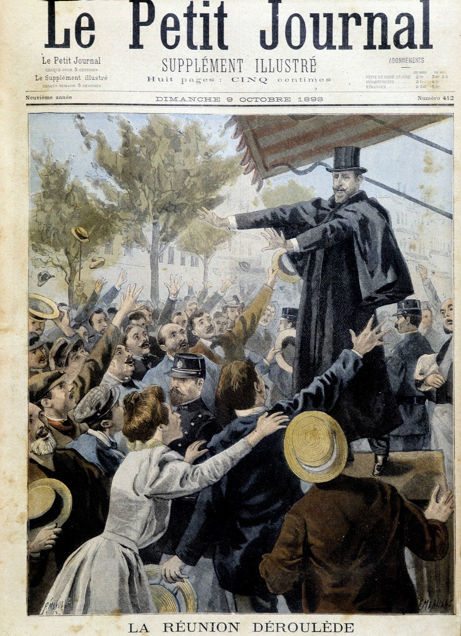 De Deroulede bijeenkomst. Toespraak door Paul Deroulede (1846-1914), een van de oprichters van de Liga van Patriotten - in "The Petity Journal" van okt. 1898 door Unknown artist