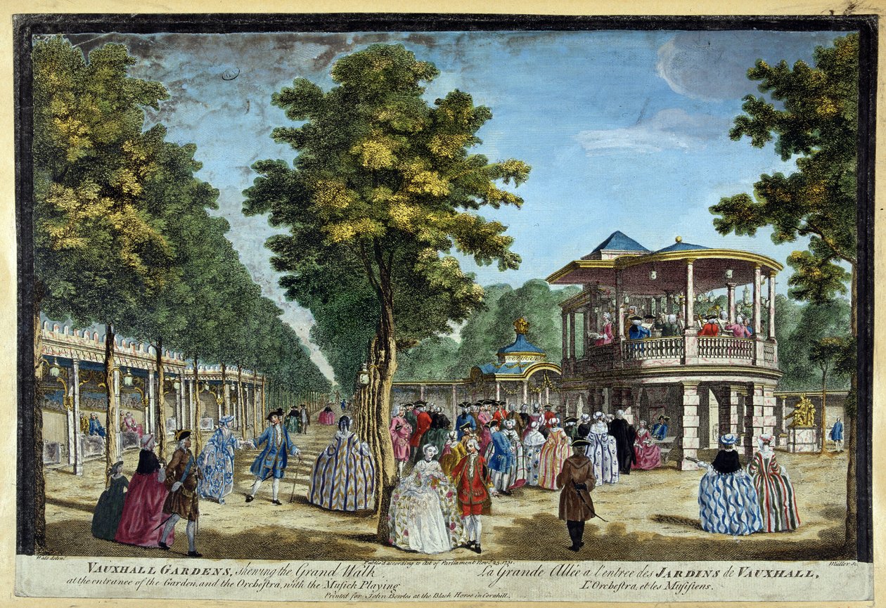 De Grote laan bij de ingang van de tuinen van Vauxhall door Unknown artist