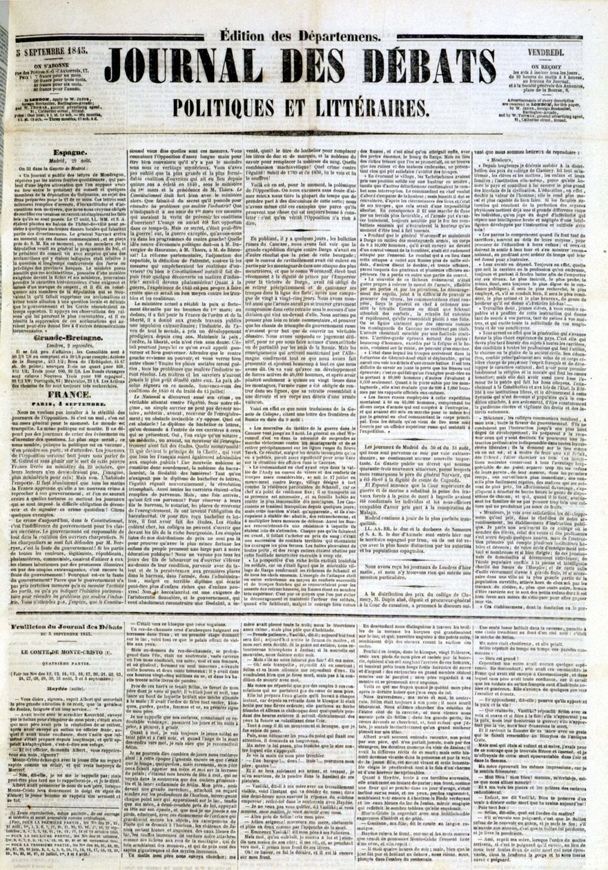 Het Journal des Débats van 05/09/1845 door Unknown artist