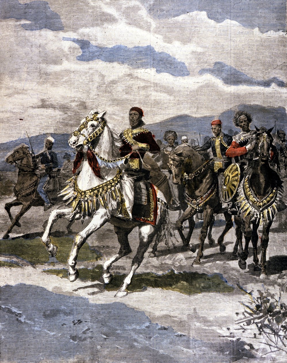 De koning van Ethiopië Menelik II. Illustratie van de Italiaanse pers. door Unknown artist