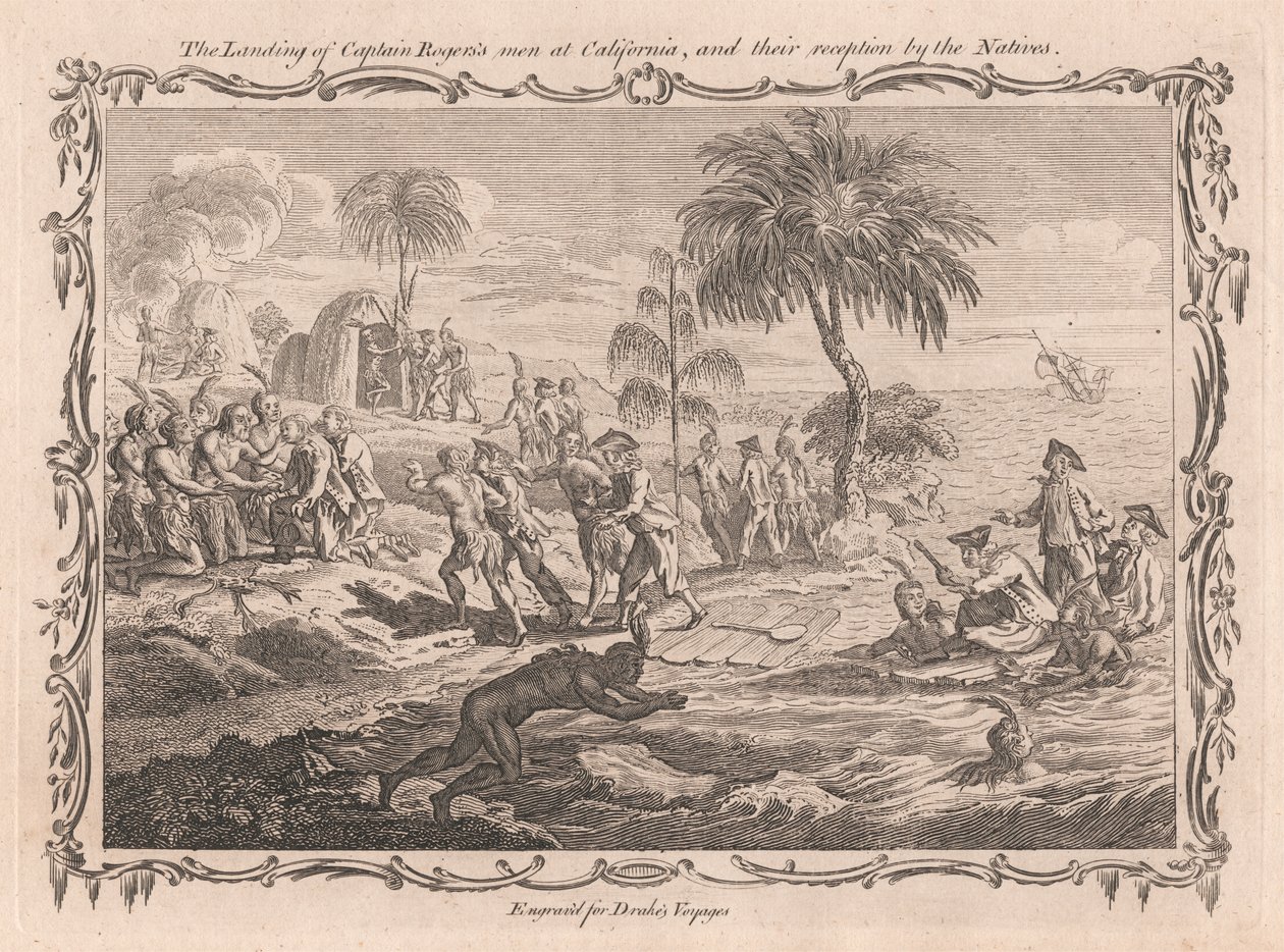 De landing van de mannen van Kapitein Roger in Californië en hun ontvangst door de inboorlingen door Unknown artist