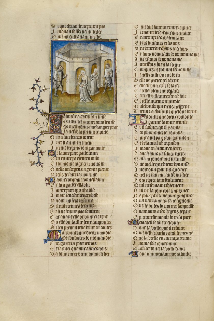 De personificaties van verzet, schaamte, angst en een slechte mond die over de kasteeldeur waken door Unknown artist