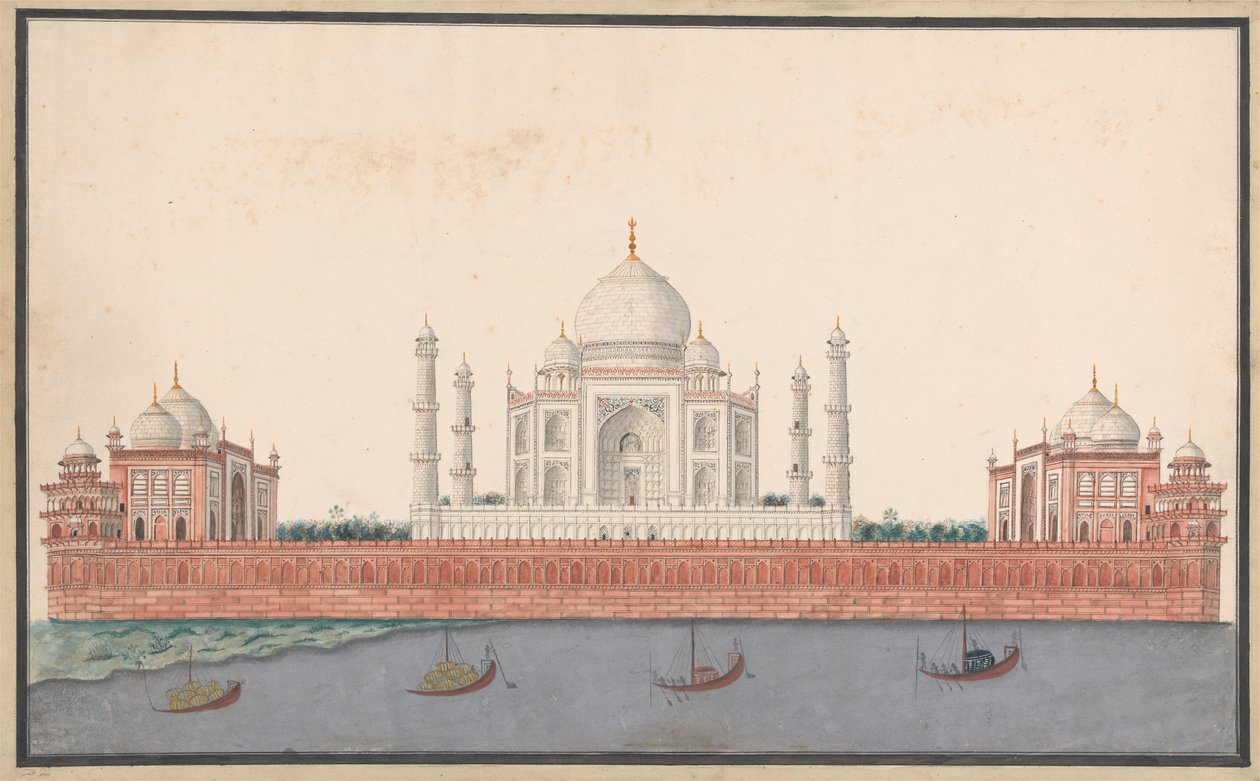 De Taj Mahal vanaf de rivier door Unknown artist