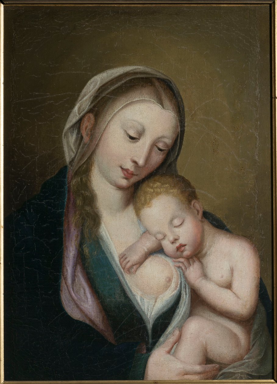 De Maagd en het Kind slapend op haar schouder. 18e eeuw (olie op doek) door Unknown artist