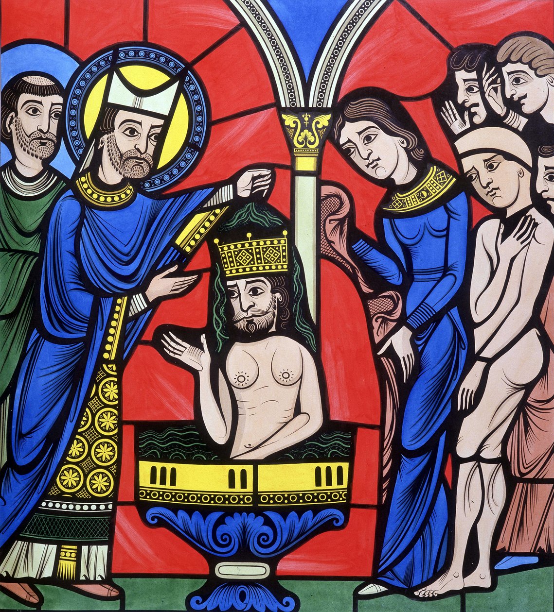 De doop van Christus. College lijkt op een glas-in-loodraam van de kathedraal van Le Mans. 19e-eeuwse tekening door Unknown artist