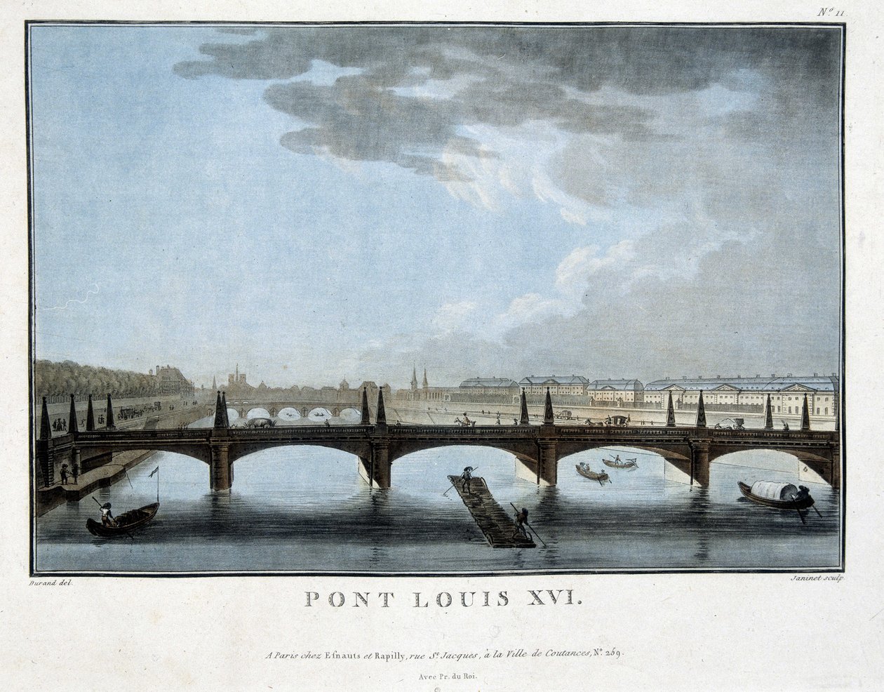De brug Louis XVI - gravure door Unknown artist