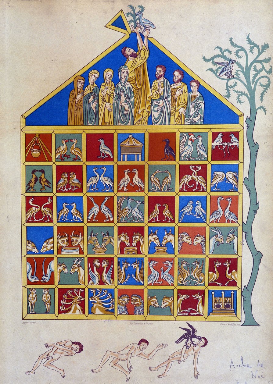 De duif met een olijftak voegt zich bij de Ark van Noach - naar miniatuur door Unknown artist