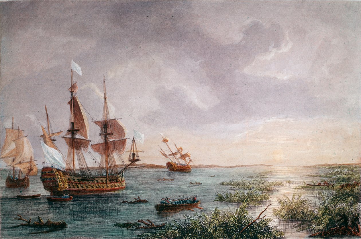De Franse ontdekkingsreiziger Rene Robert Cavelier, Sieur de LaSalle ontdekt Louisiana, in 1684 door Unknown artist