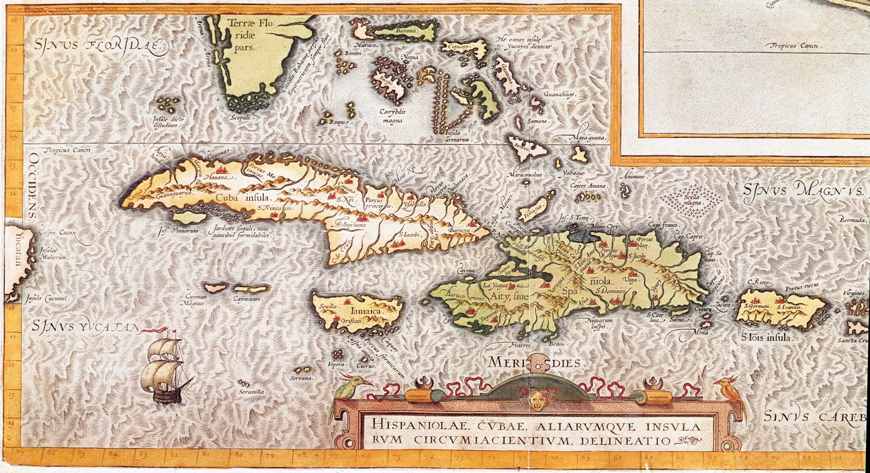 De eilanden van de Grote Antillen en de Kleine Antillen in de Caribische Zee (kaart) door Unknown artist