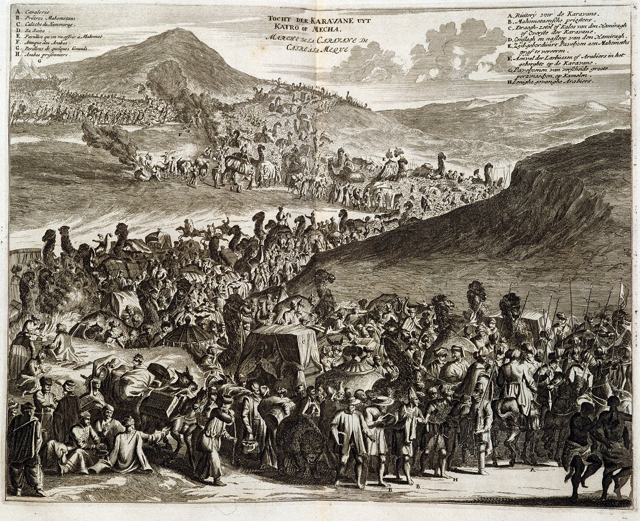 De pelgrimskaravaan van Caïro naar Mekka - gravure door Dapper door Unknown artist