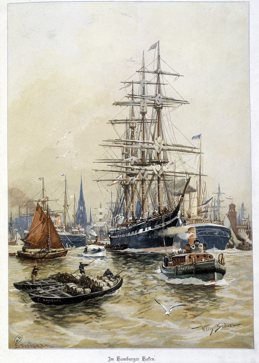 De haven van Hamburg in de 19e eeuw door Unknown artist