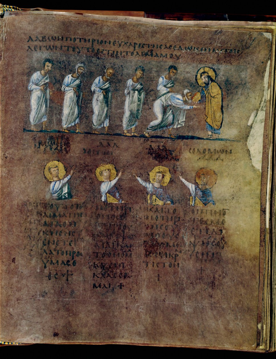 De paarse Codex Rossanensis, 6e eeuw (manuscript) door Unknown artist