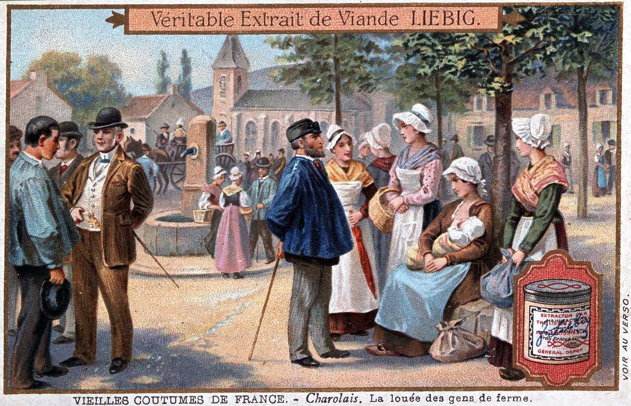 De gehuurde boeren in de Charolais - chromo. Liebig, v. 1895 door Unknown artist