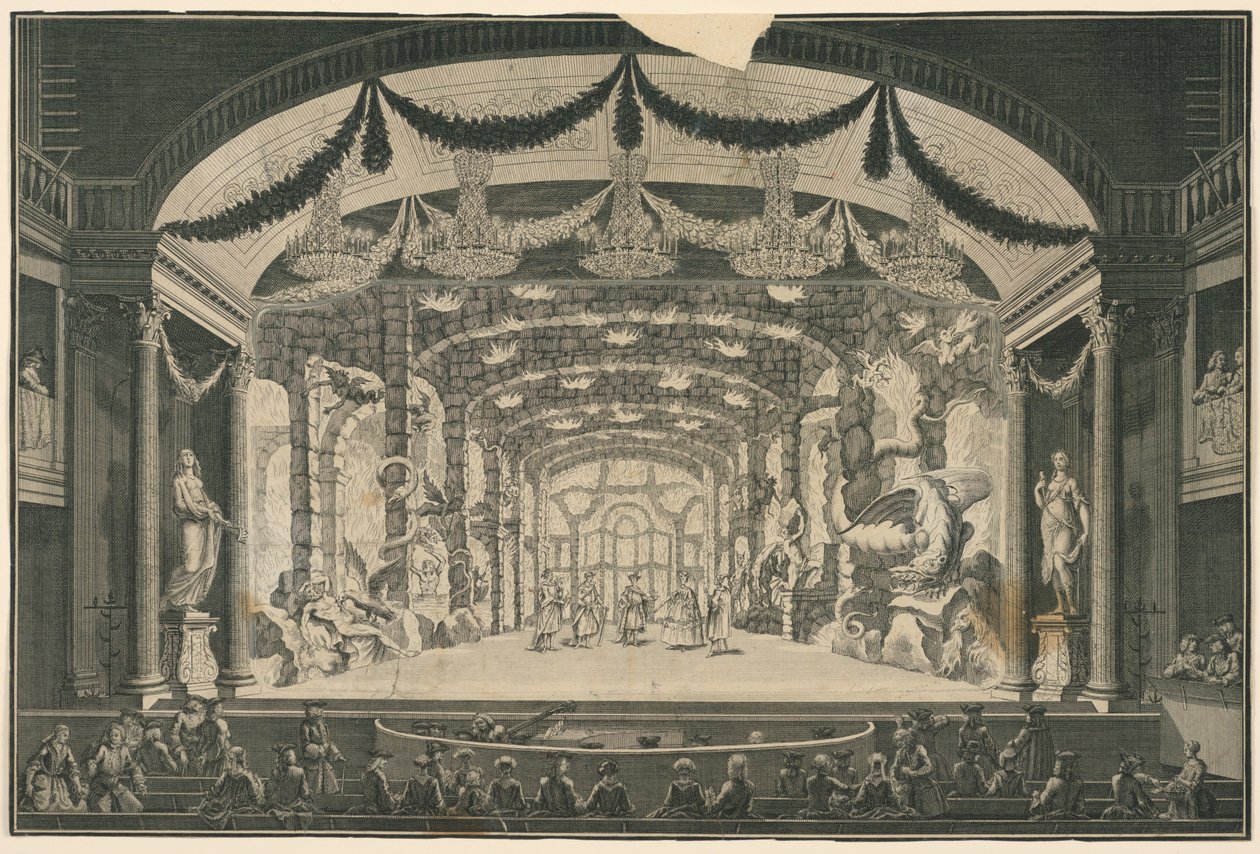 Theaterinterieur met voorstelling door Unknown artist