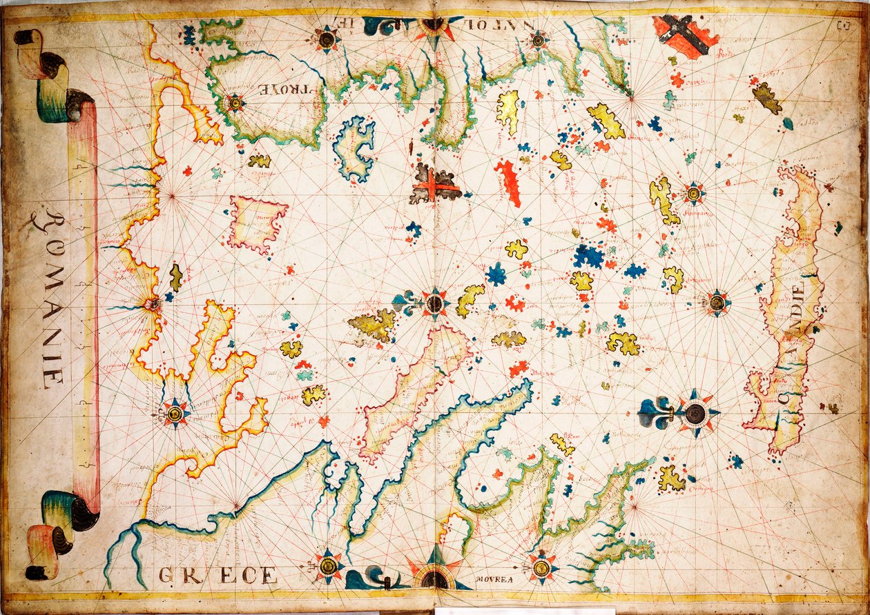 Dit type vroege perkamenten zeekaart ontstond in de Middellandse Zee in de 13e eeuw., c.1610 door Unknown artist