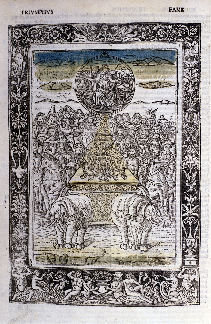 Triomf van de roem van Francesco Petrarca (Petrarca). Miniatuur sd. Bibl. Trivulziana, Milaan. door Unknown artist