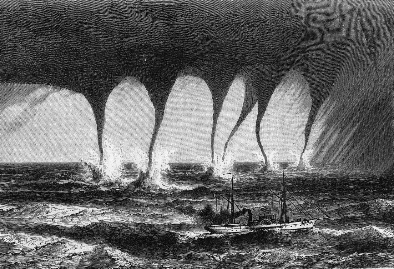 Trombe waargenomen op zee door de heer Coffinieres de Nordeck. Gravure in 