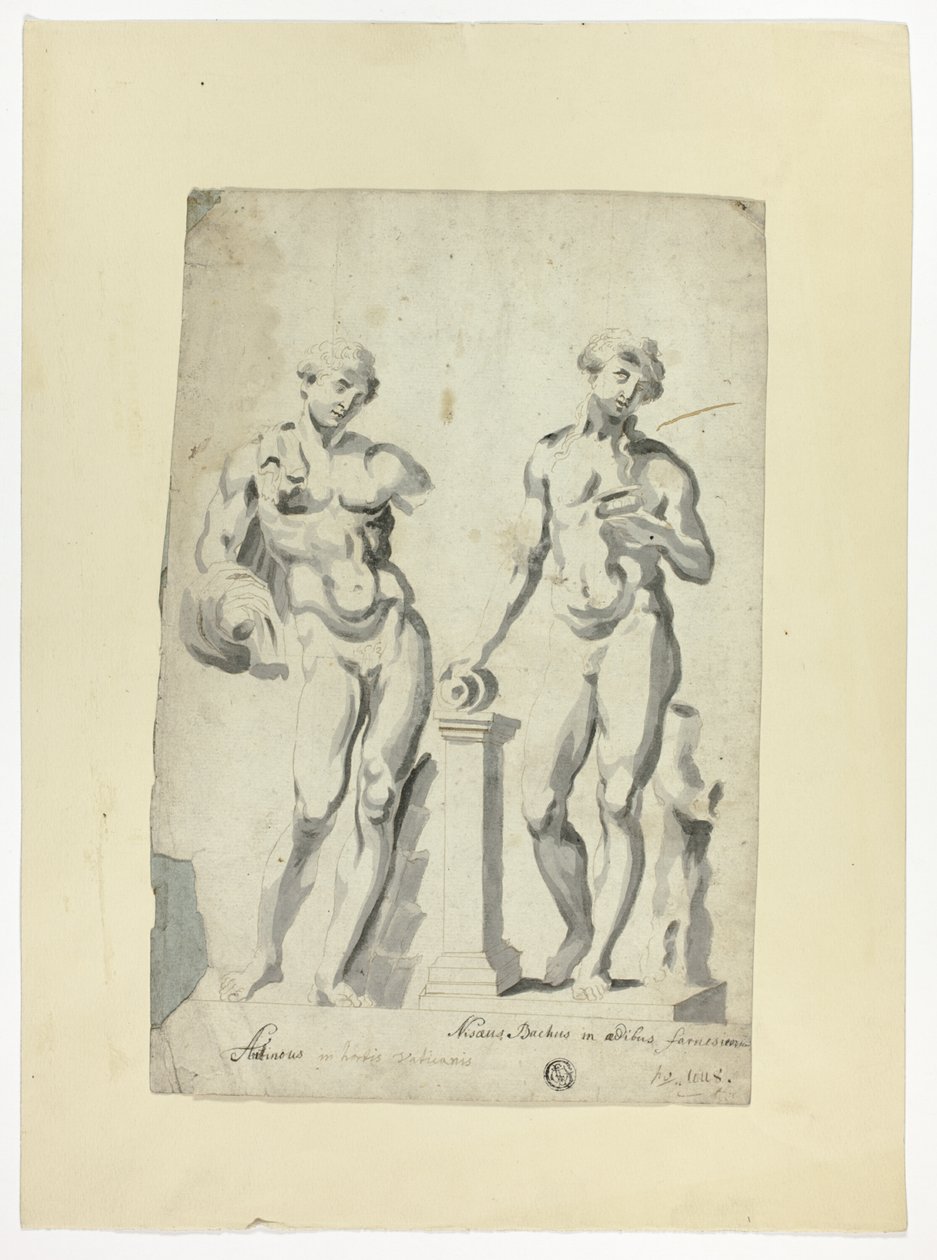 Twee Beelden: Antinous in de Vaticaanse Tuinen en Nisaus Bacchus in het Farnese Paleis door Unknown artist
