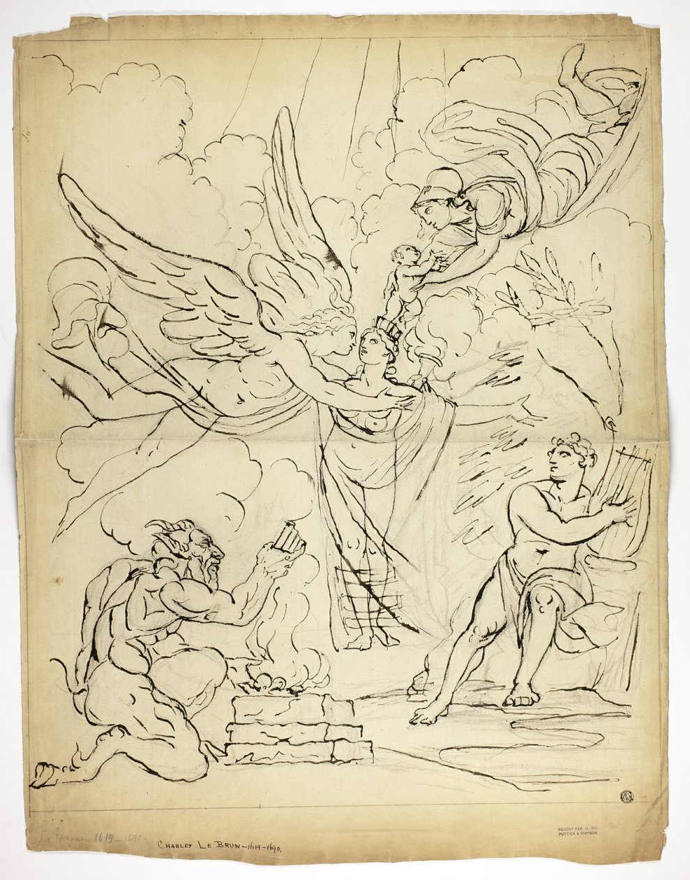 Ongeïdentificeerde mythologische geboortescène (recto); Cupido en Psyche (verso) door Unknown artist