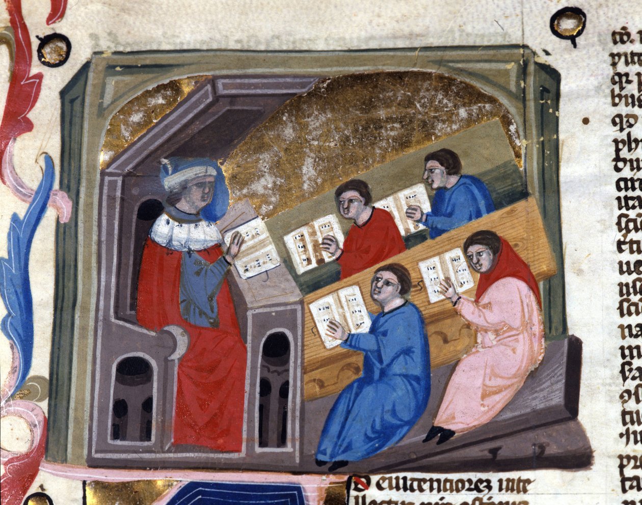 Universiteit. 14e-eeuws manuscript. Biblioteca Nazionale Braidense. Milaan door Unknown artist