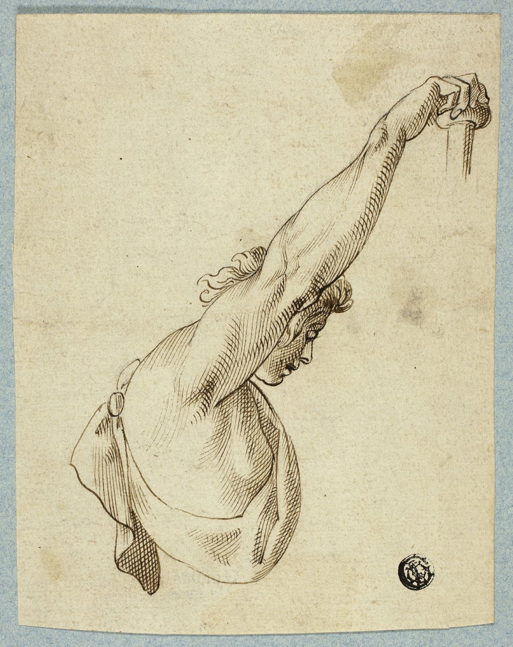 Bovenlichaam met opgestrekte armen door Unknown artist