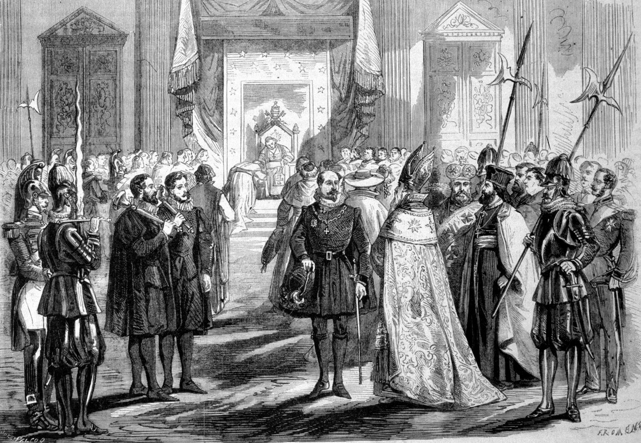 Eerste Vaticaans Concilie Rome. Paus geeft audiëntie aan de Vader van het Concilie. 1869 door Unknown artist