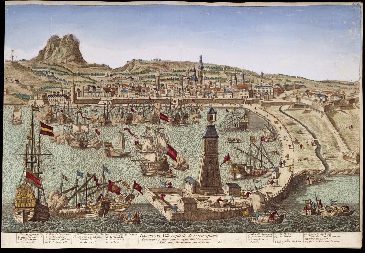 Uitzicht op Barcelona en zijn haven - optisch zicht door Unknown artist