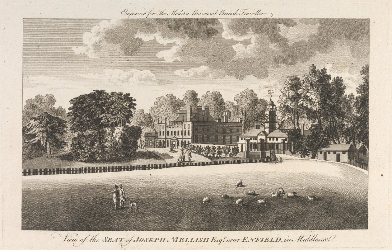 Uitzicht op het Landgoed van Joseph Mellish, Esquire nabij Enfield in Middlesex, Buitenwijk - Noord door Unknown artist