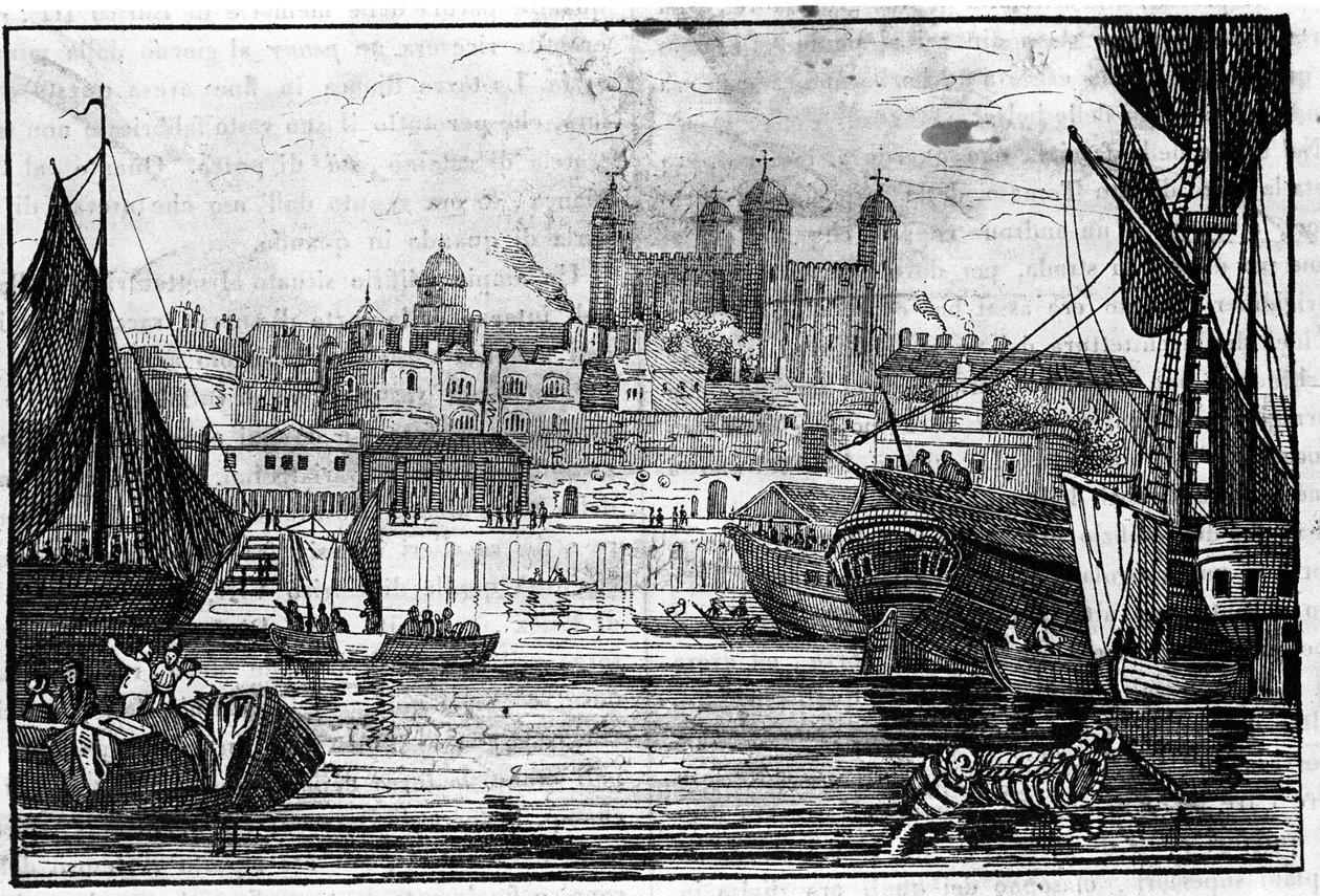 Uitzicht op de Tower of London en de Theems aan het einde van de 18e eeuw Gravure door Unknown artist