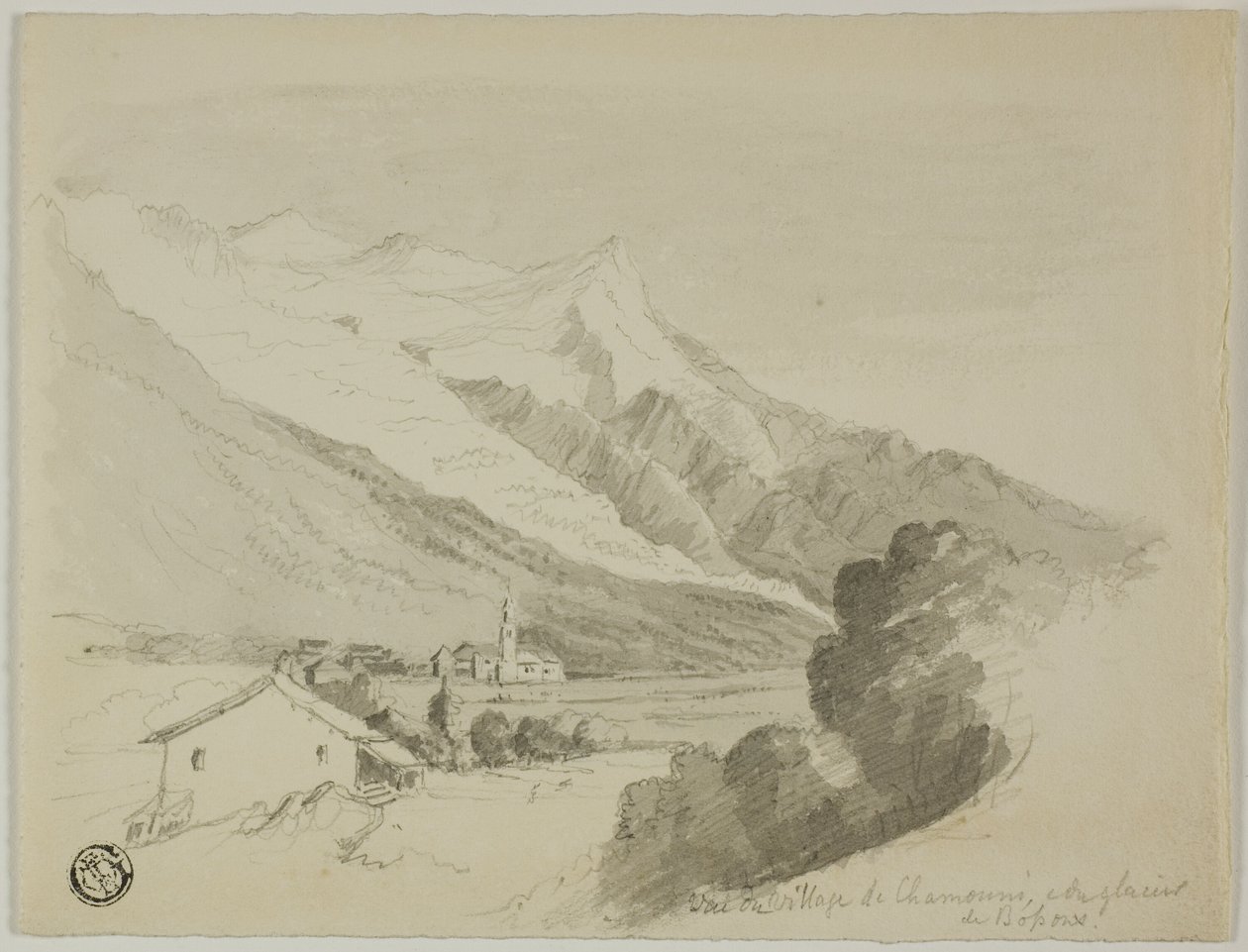 Uitzicht op het dorp Chamonix en de Bossons-gletsjer door Unknown artist