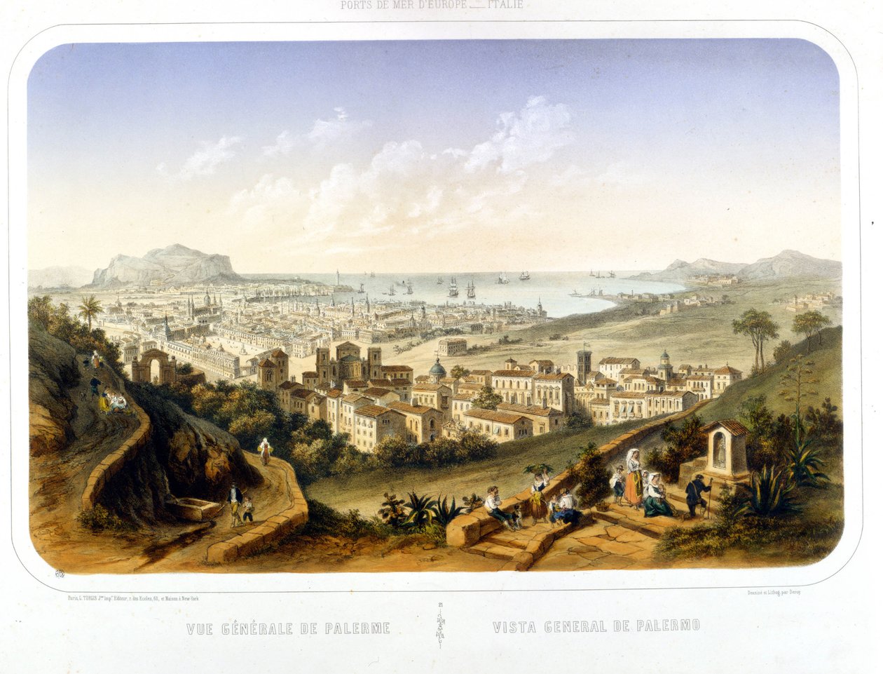 Uitzicht op de stad Palermo. 1850. Gravure uit 1860 door Unknown artist