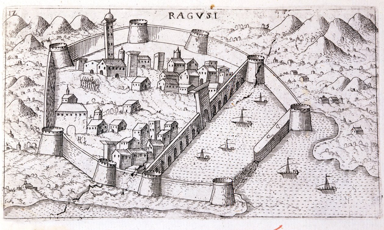 Zicht op de stad Ragusa in de 16e eeuw. door Unknown artist