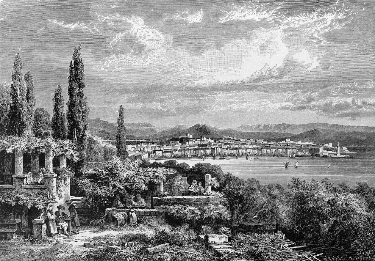 Uitzicht op de stad Triëst (in de Oostenrijkse periode), gravure uit 1885 door Unknown artist