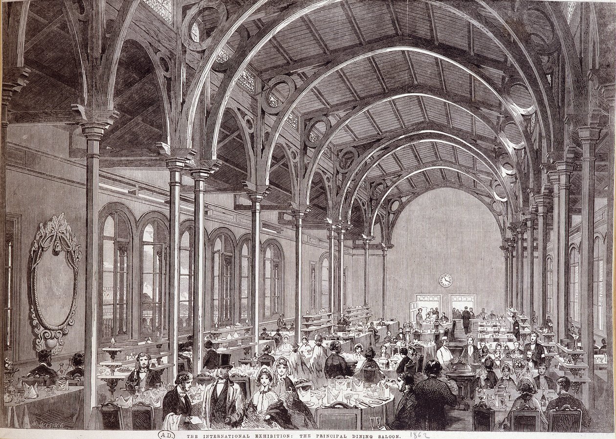 Uitzicht op het hoofdrestaurant op de Internationale Tentoonstelling van 1862 in Londen door Unknown artist