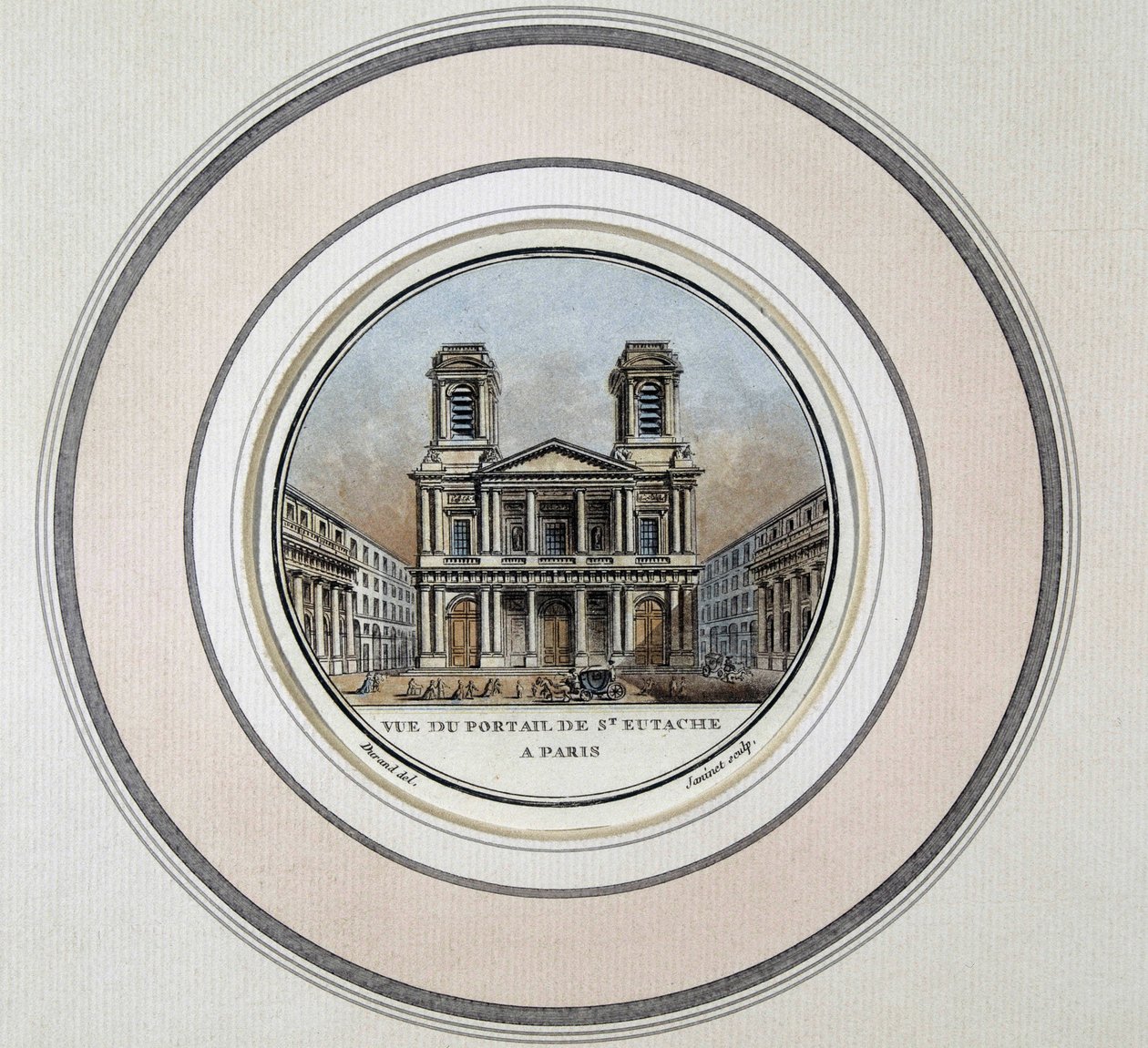 Uitzicht op het portaal van St Eustache in Parijs - gravure door Unknown artist