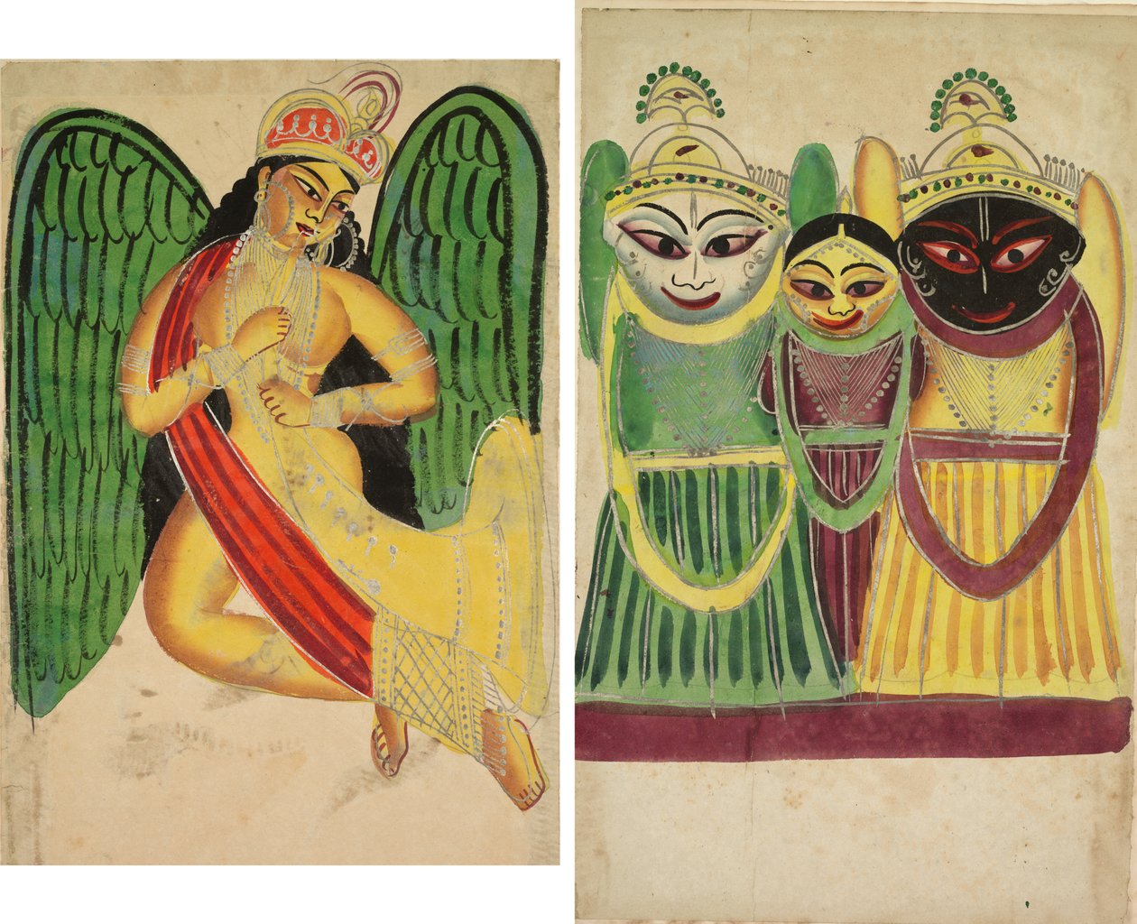 Gevleugelde Apsara met een hoorn (recto); Jagannatha trio (verso) door Unknown artist