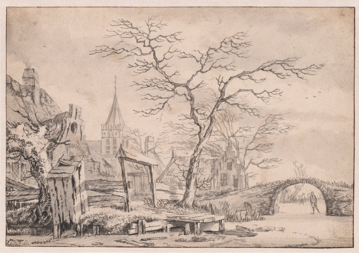 Winterlandschap met Schaatser door Unknown artist