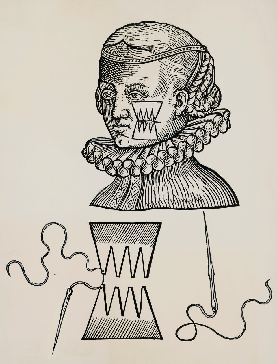 Wond aan wang behandeld met pleisters om sporen van hechtingen op de huid te voorkomen door Unknown artist